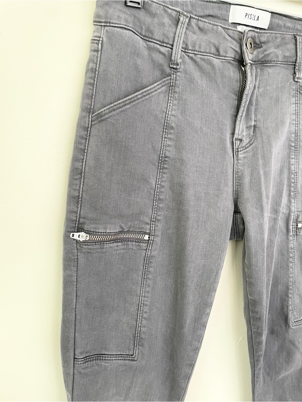 Pistols Topanga Cargo Zip Pocket and Hem Skinny Jeans in Charcoal Grey Sz 28 - Picture 5 of 9
